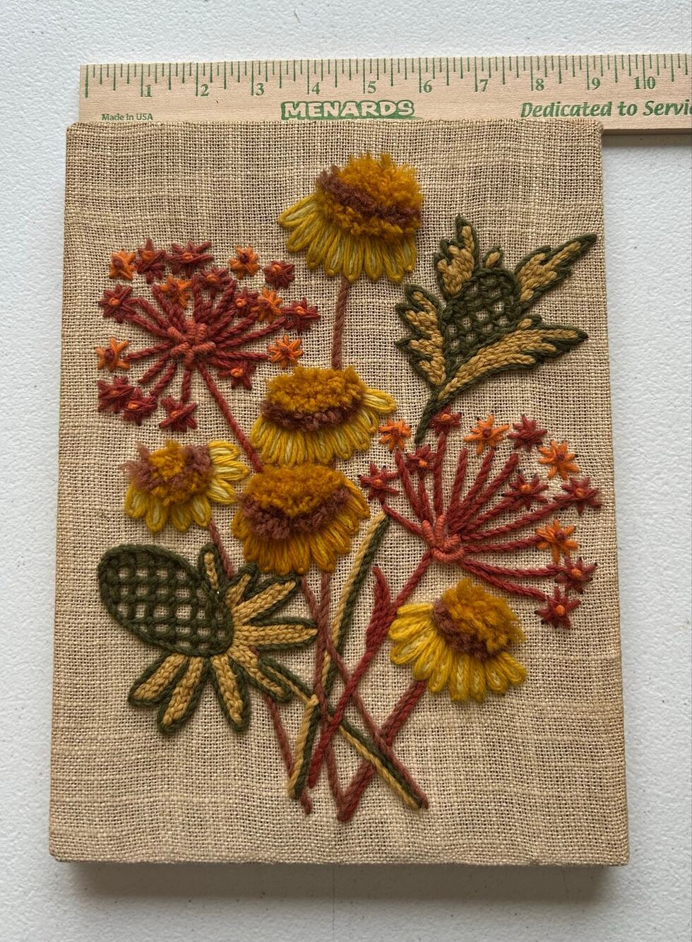 Vintage Pauline Denham 1970 Era Crewel Embroidered Floral Boho Picture Mounted